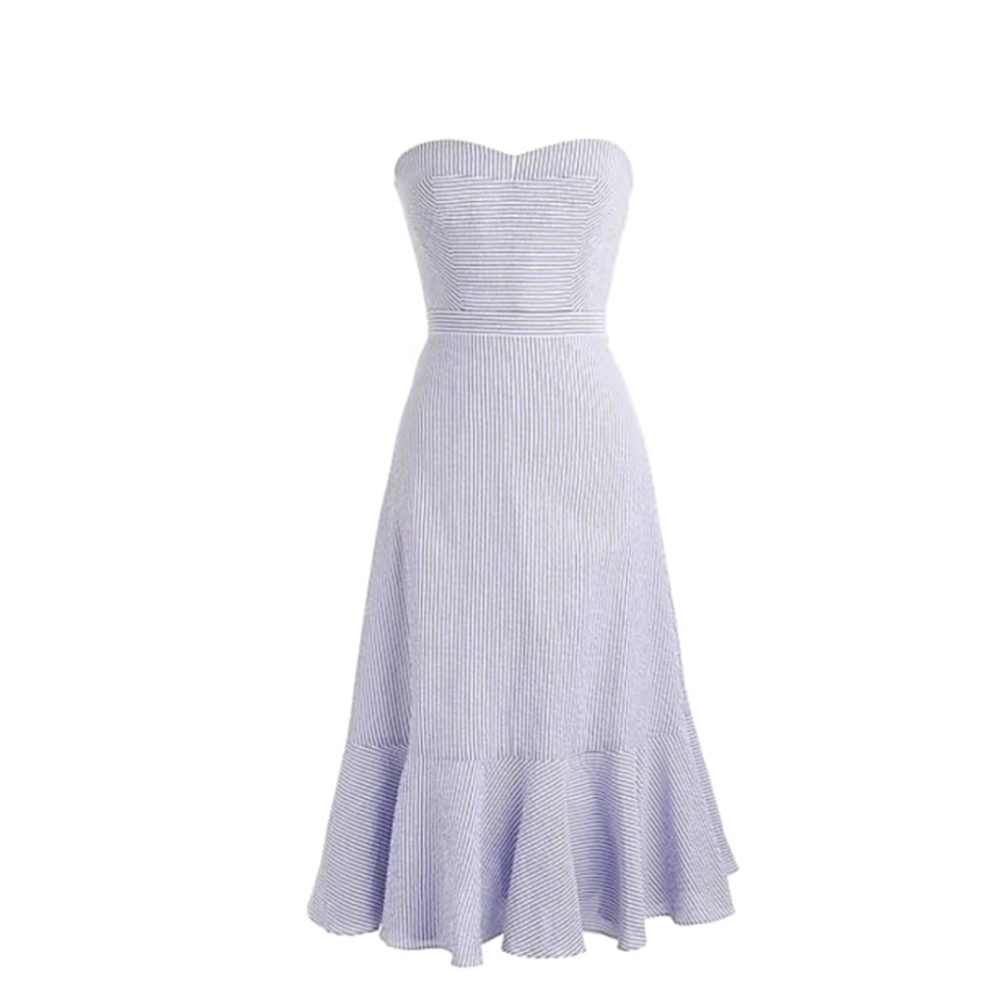 J. Crew Blue Seersucker Strapless Dress